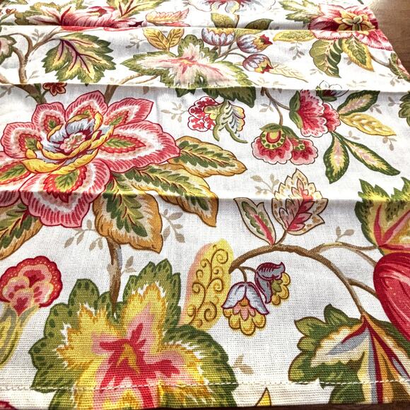 Set of 4 cotton cloth napkins Jacobean flowers colorful pink & green 20" squares - Picture 2 of 6